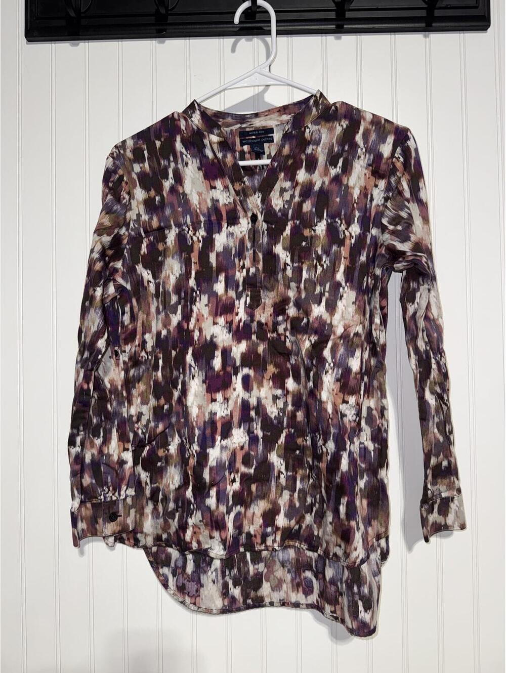 Westbound Petites Cotton Wrinkle Free Watercolor Ikat Print Tunic Blouse PL